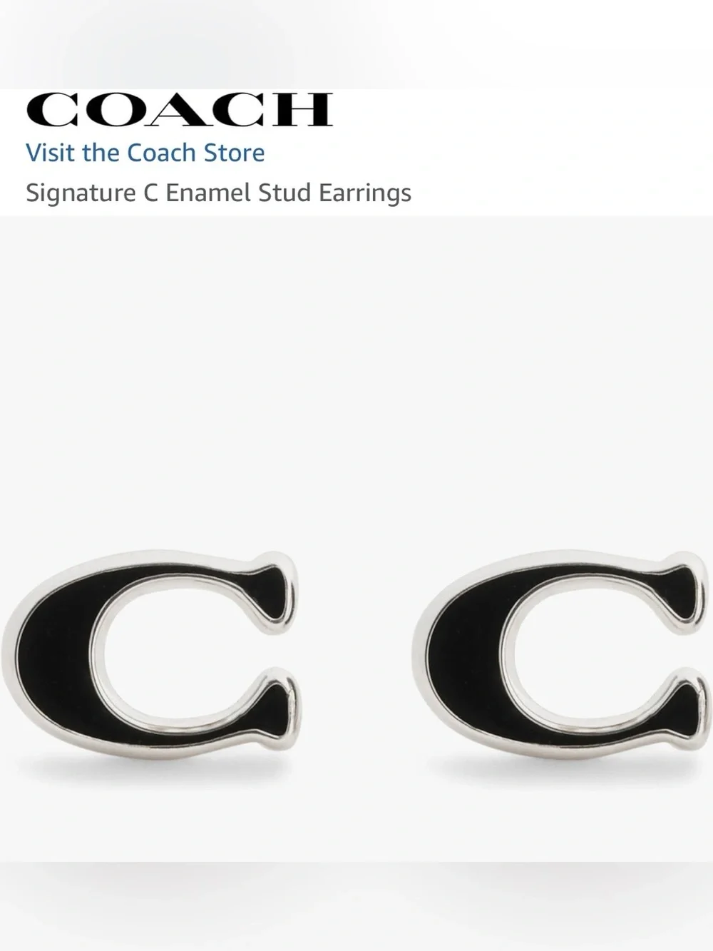 Coach Black Enamel Signature C Stud Earrings Silver New with Dustbag and Tags - Picture 7 of 10